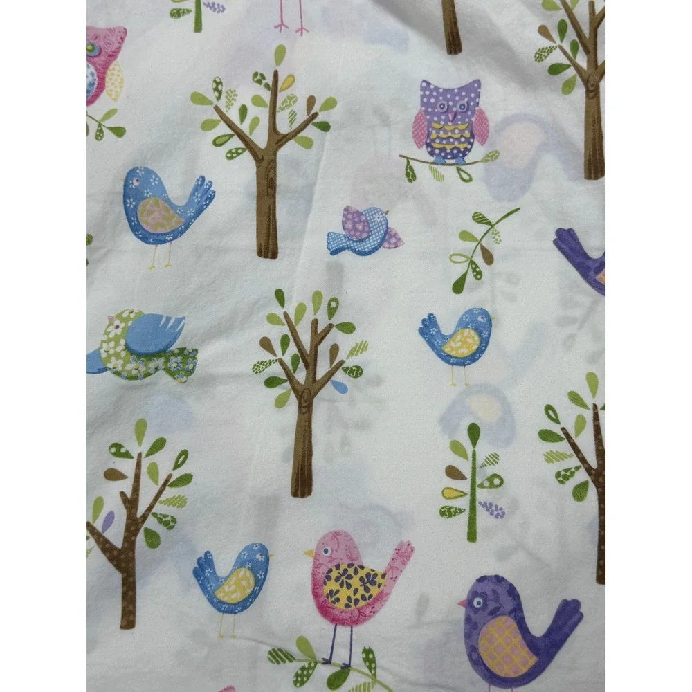 Pottery Barn Kids Twin Flat Sheet Organic Cotton Owl Bird Woodland Print White